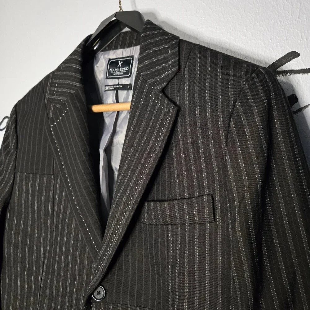 Marc Ecko Unique Pin Stripe Patchwork Black Blazer Sports Coat, S